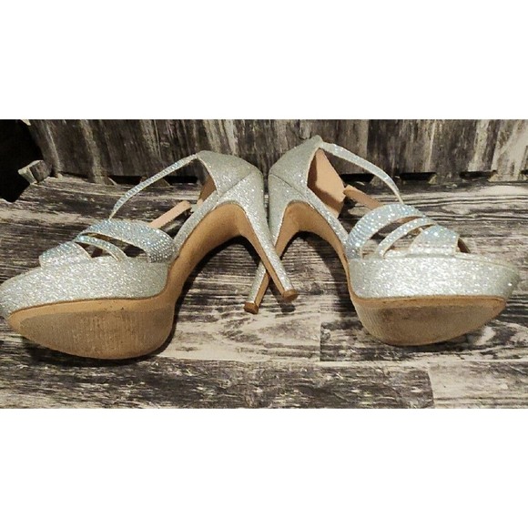 DE BLOSSUM Womens Shoes Heels Metallic Silver Stiletto Platform VICE Size 8.5 - Picture 7 of 7